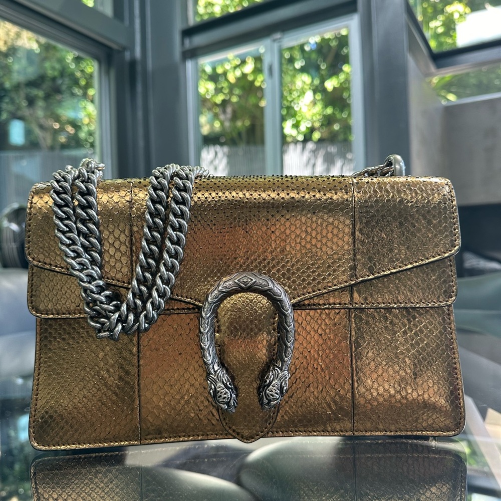 Gucci dionysus gold lizard bag